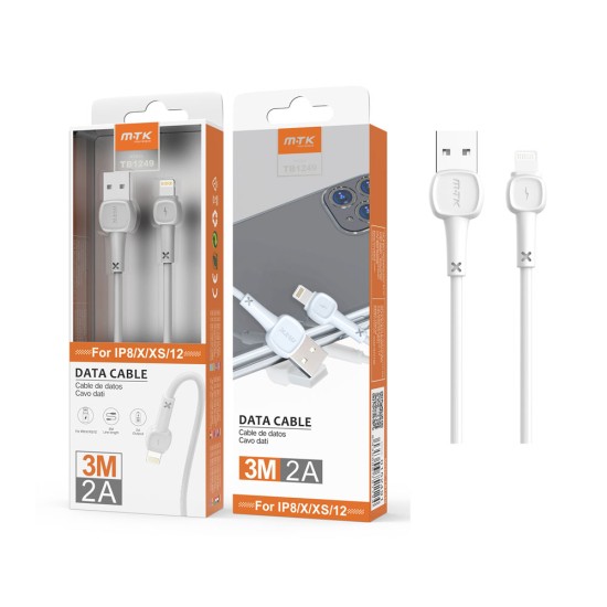 CABO RELÂMPAGO MTK TB1249 PARA IPHONE 5-11 2,4A 3M BRANCO CABO RELÂMPAGO MTK TB1249 PARA IPHONE 5-11 2,4A 3M BRANCO